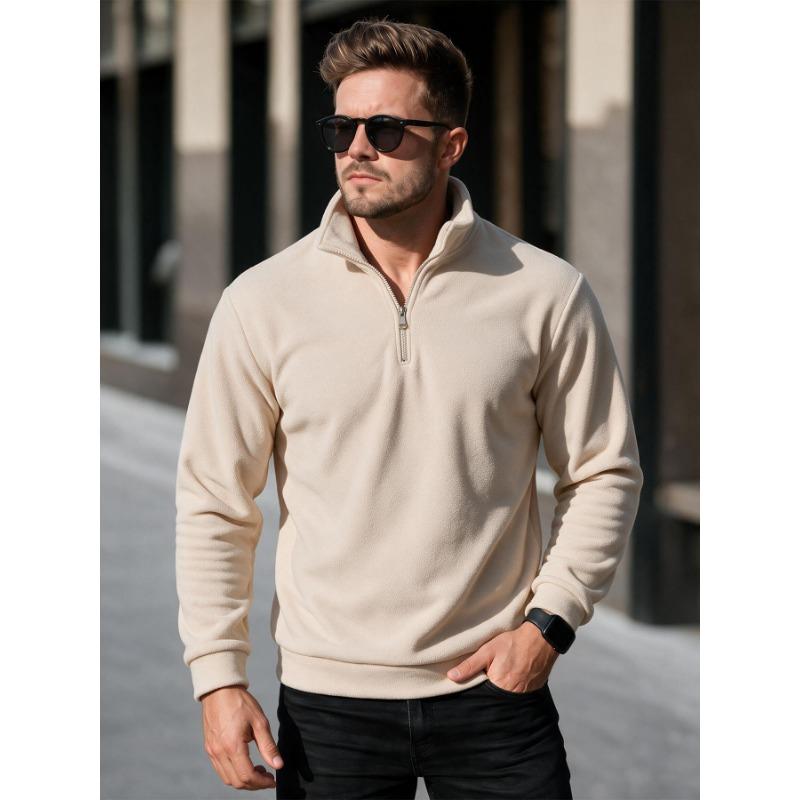 Men S Solid Half Zip Casual Stand Collar Long Sleeve Sweatshirt
