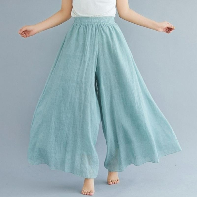 Solid Color Literary Cotton and Linen Wide-leg Pants Women's Trousers Are Thin in Spring and Summer, Loose Casual High-waisted Retro Big Swing Pants