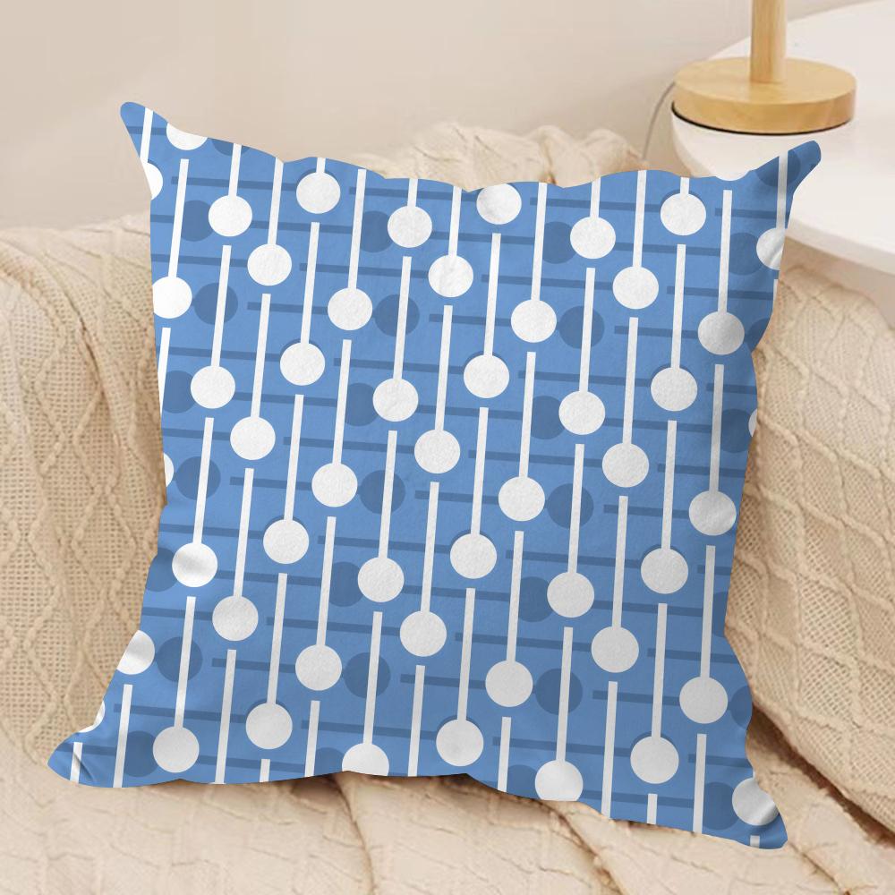 Blue and White Geometric Cushion Cover Short Plush Doublesided Print Square Throw Pillow Covers Sofa Home Cushion Decor