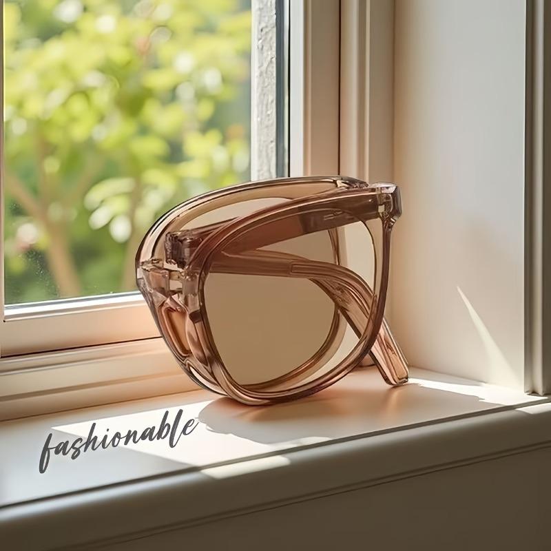 1 Piece of Women's Rose Gold Lightweight and Fashionable Folding Sports Eyeglasses with Decorative Lenses and Protective Box
