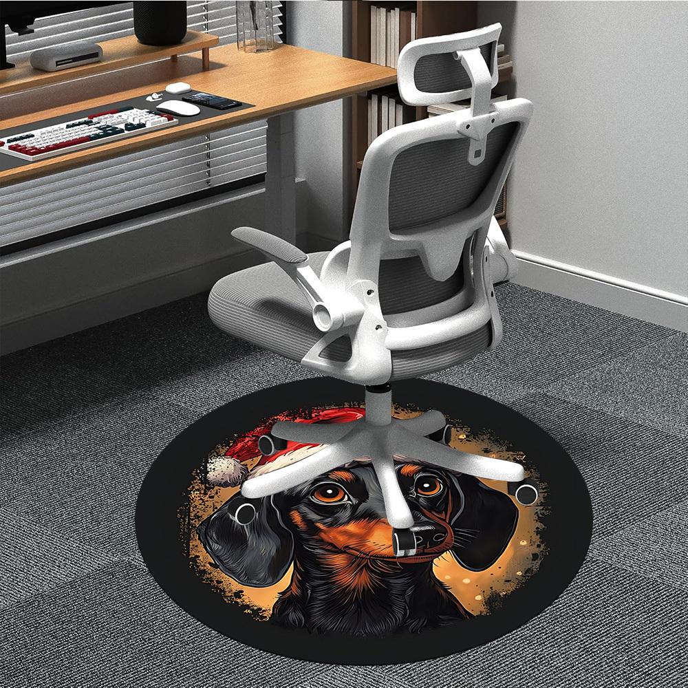 

1pc Christmas Dachshund Office Round Area Rug, Indoor Mat Suitable ForOffice, Under Office Chairs Bedroom Living Room Home Decor, Room Deco T215 80cm by 80cm
