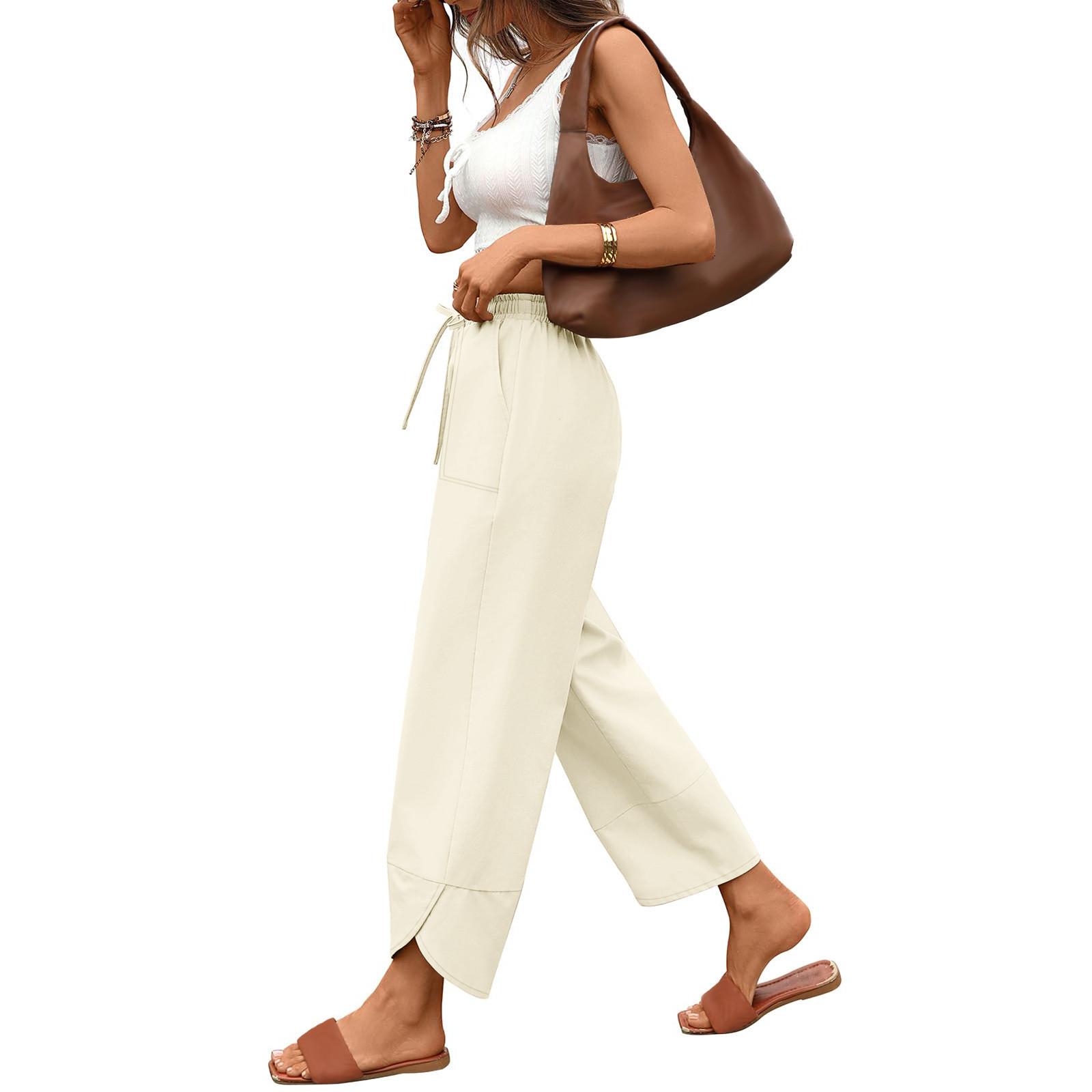 

Женские модные свободные однотонные спортивные брюки кэжуал с высокой талией и карманами S хаки