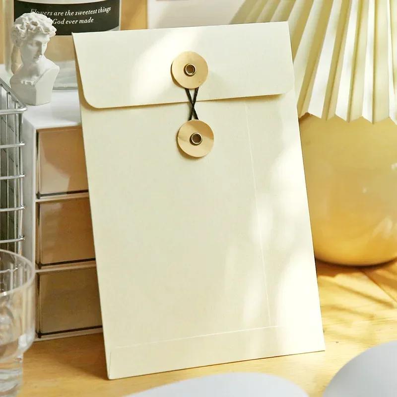 Kraft Paper Envelope Vintage Winding Ticket File Documents Bag with Button String Tie Retro Business Greeting Cards Storage Bag