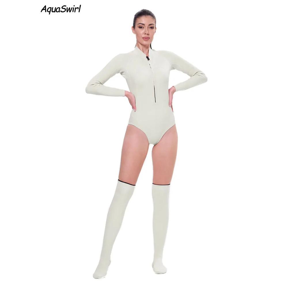 AquaSwirl 2mm Neoprene Split Wetsuit for Snorkeling , Sexy Stand Collar Full Sleeve Suit with Front Zipper