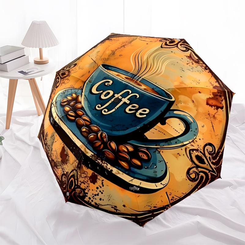 1pc Coffee Cup Print Automatic Open/Close Folding Umbrella - Compact 8-Rib Design, Daily Use, Perfect Gift for Friends & Family yy251124191
