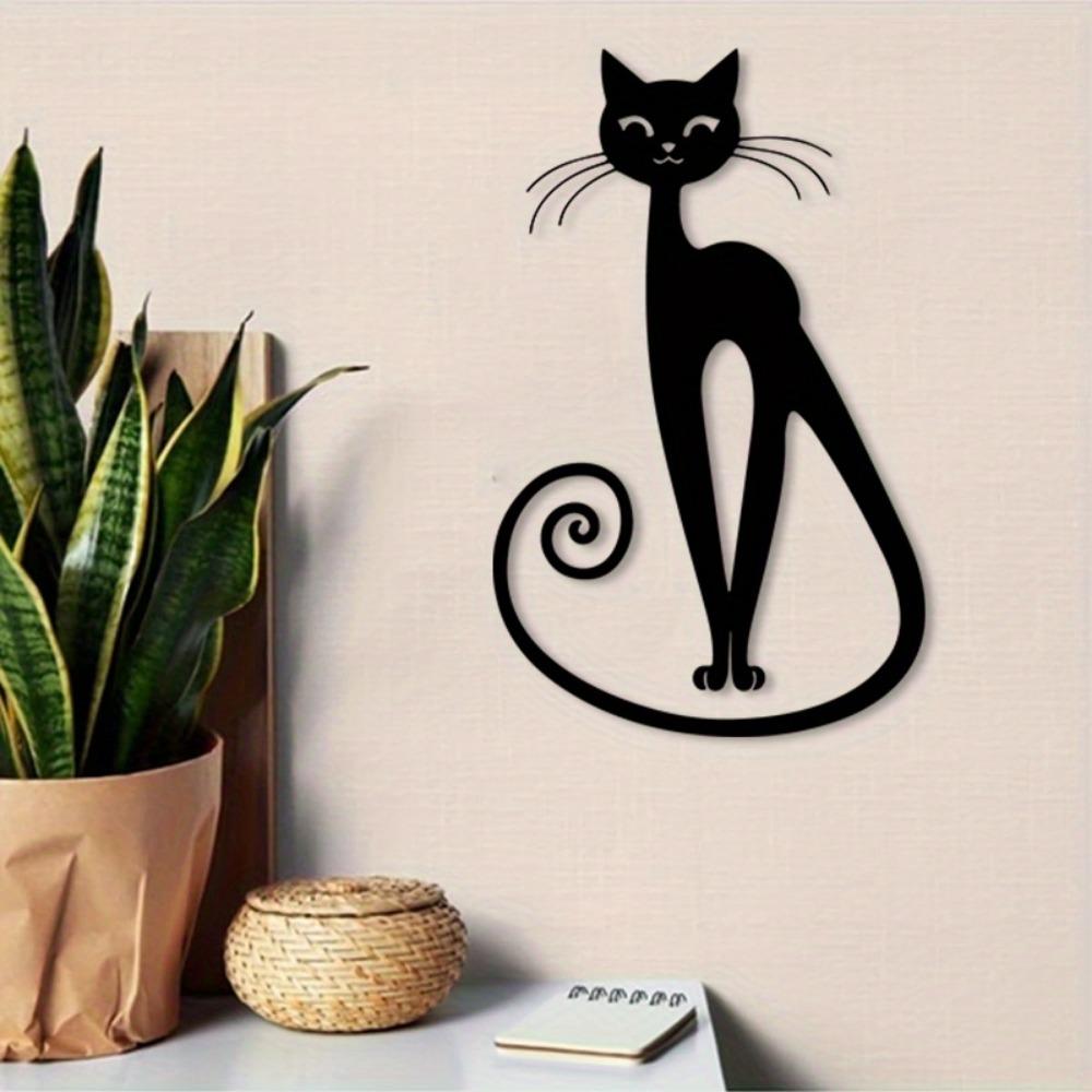 Black Cat Iron Wall Art, Metal Statue Mural for Office Patio Halloween Decor, Gift for Cat Lovers Rustic Farmhouse Hanging Ornament