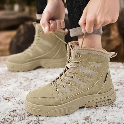 Outdoor Men's Work Boots Winter Men's Snow Boots High-Top Hiking Sneakers Fleece Lined Warm Comfortable Non-slip Motorcycle Boot
