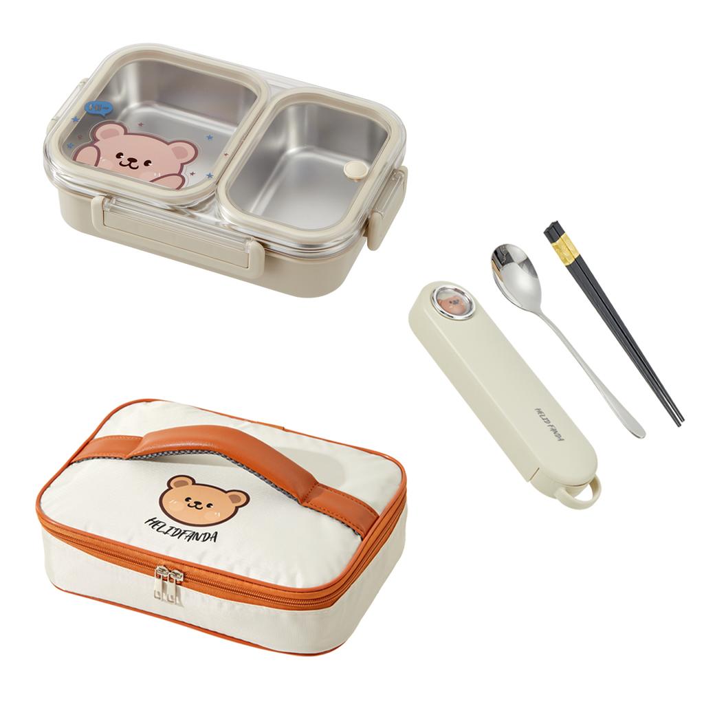 WORTHBUY 1000Ml 304 Stainless Steel Divided Bento Lunch Box ,Portable Large Capacity Leak-proof Food Container For Students