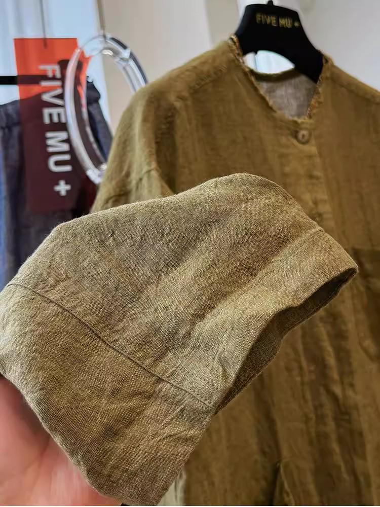 Unisex Plus Size Retro Linen Frayed Edge Shirt - Loose Casual Autumn Outerwear
