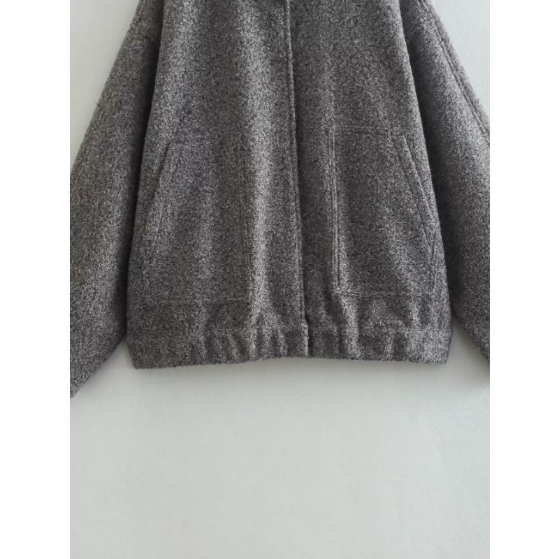 Women Fashion Vintage Pockets Woolen Jacket Autumn Casual Solid Long Sleeve Coat Snap Button Loose Outerwear