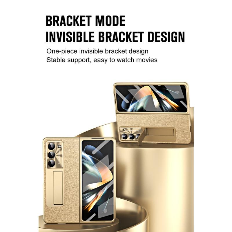 Electroplating Clemence Metal Stand Phone Case for Samsung Galaxy Z Fold 6 5 4 3 Fold6 Fold5 Fold4 Fold3 with Kickstand Holder Protective Cover