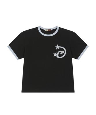 Lujeoseukeulleob Star Applique Crop Ringer T-Shirt Black
