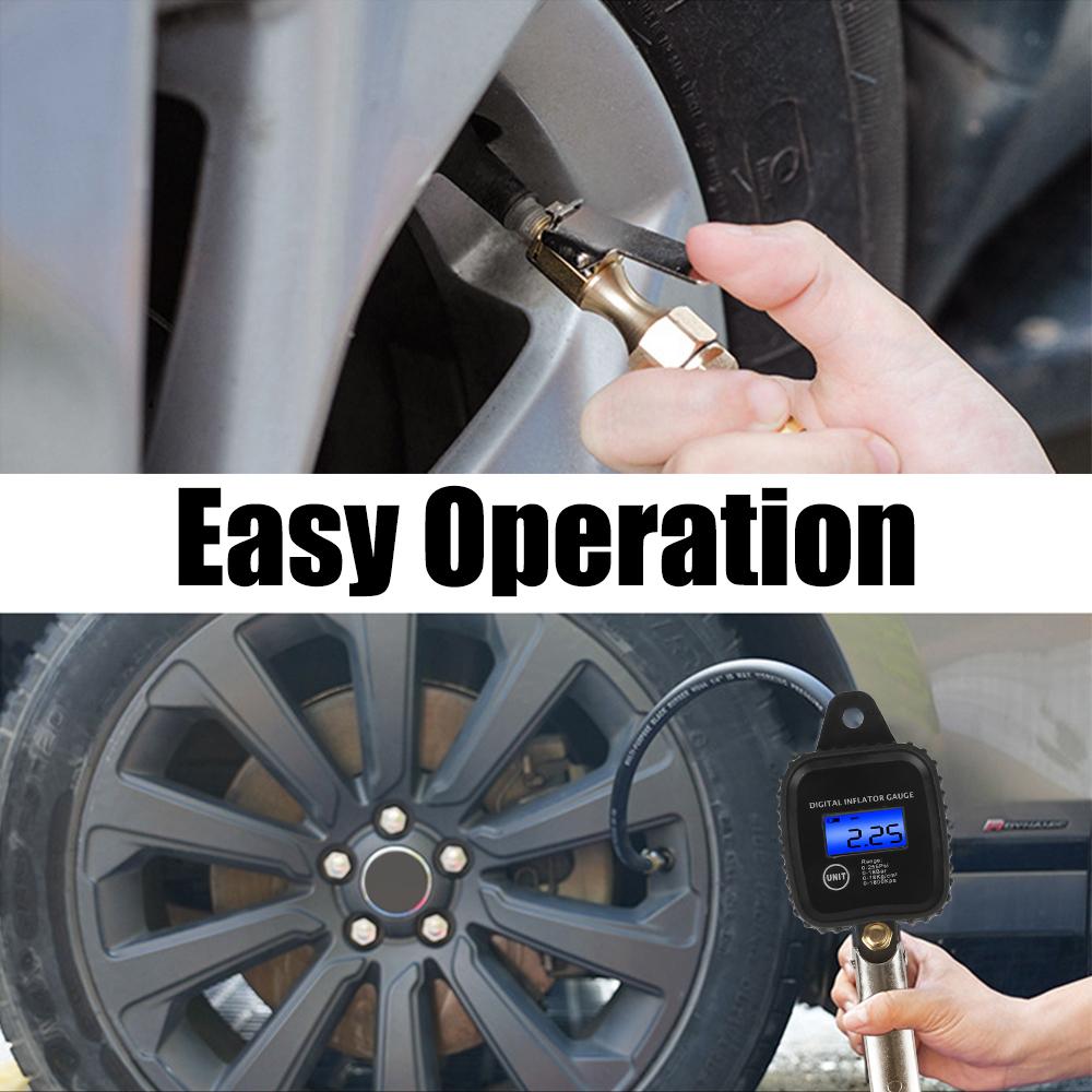 Car Tire Manometro High-precision Monitoring Inflation Gun Car Tire Pressure Gauge 0-18Kg/cm2 With Inflator Hose Digital Inflator Gauge 0-255Psi