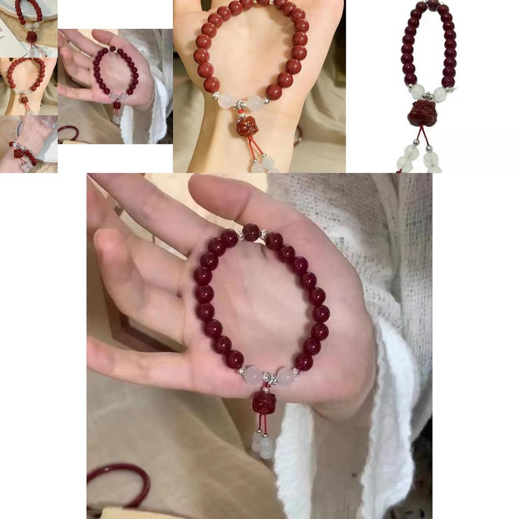 Exquisite Alloy Handmade Red Beaded Bracelet With Lion Charm Vintage Style