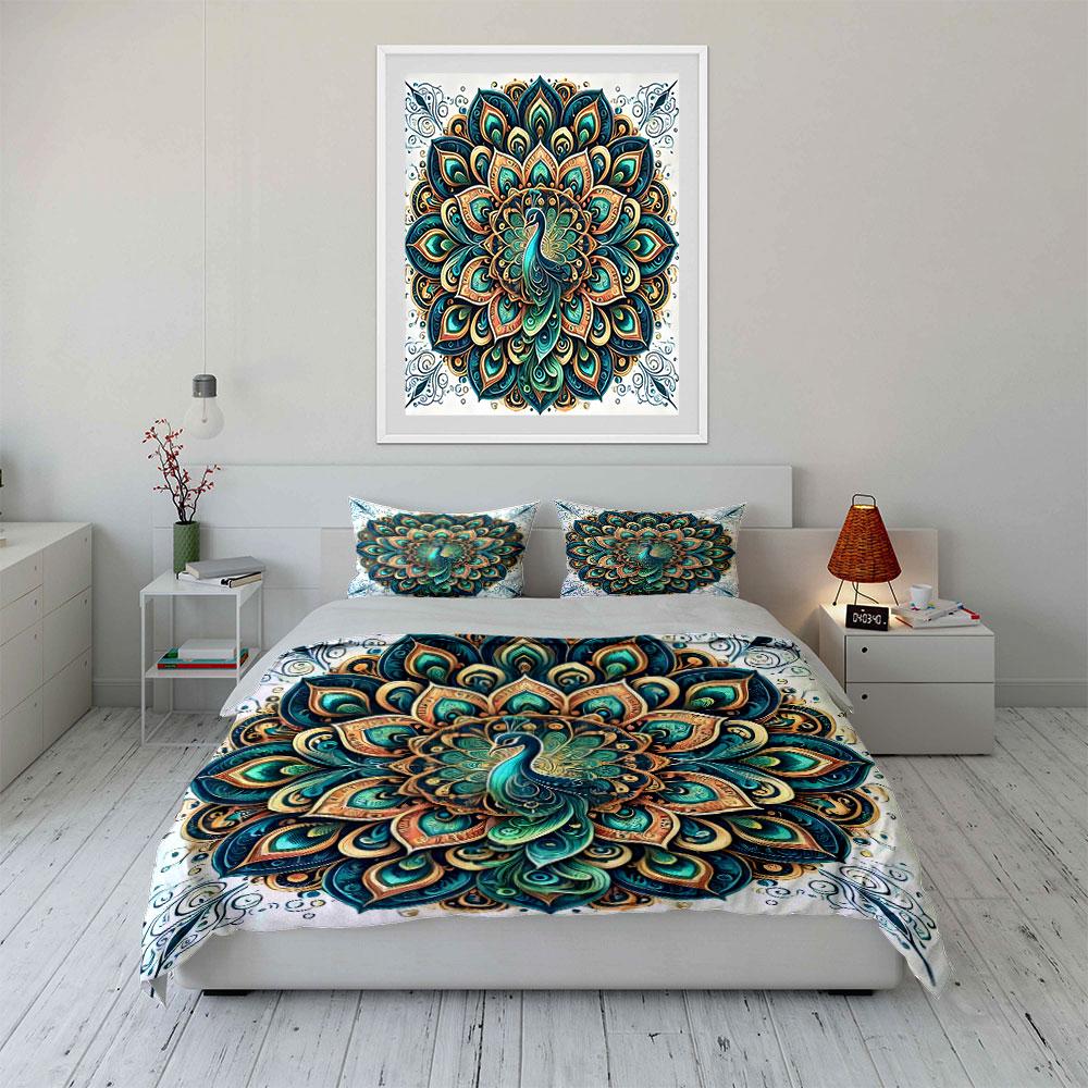 Peacock Mandala Wall Decor Set Soft Comfortable Duvet Cover Bedding Set Included 1*Duvet Cover & 2*Pillowcases, Gift