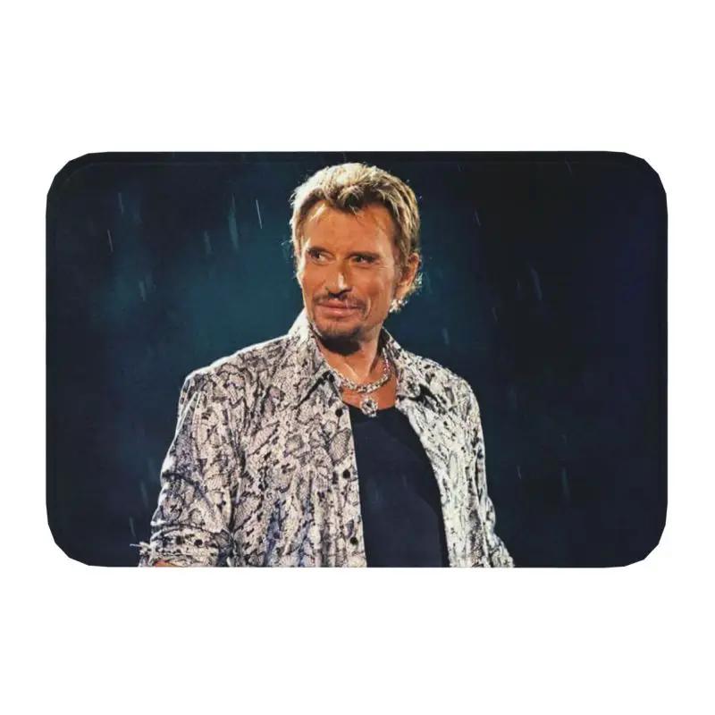 Johnny Hallyday et loup tapis de porte d entrée anti-dérapant séchage rapide France chanteur Rock Star paillasson cuisine balcon entrée tapi 40cm x 60cm