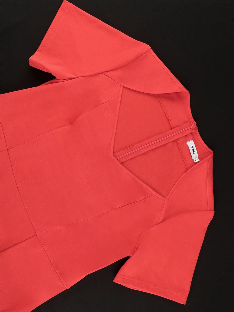 AOMEI V-Ausschnitt Partykleider Kurzarm Hohe Taille Paket Hüfte Rot Blumen Cocktail Abendveranstaltung Outfits