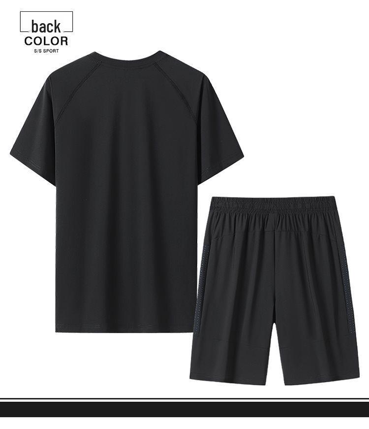 Men's Summer Ice Silk Sports Suit - Casual Two-piece Short Sleeve T-shirt & Shorts Set for All Ages.