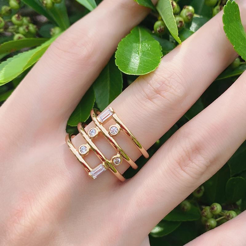 Rose Gold Color Geometric Hollow Party Rings For Women Fashion Daily Fine Jewelry  Natural Zircon Accessories