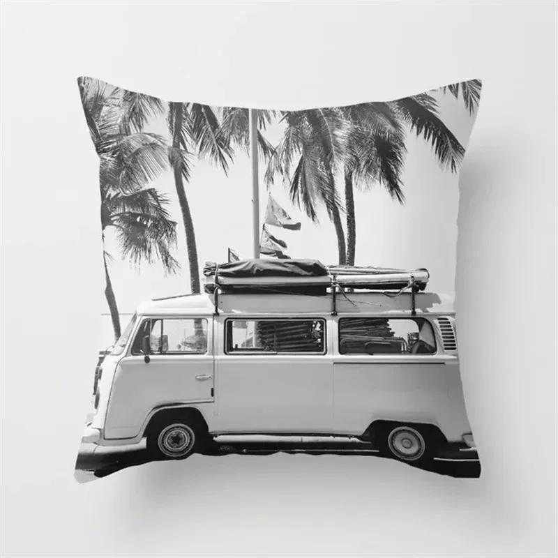 Vintage Black Camera Bicycle Print Car Cushion Cover Pillowcase Home Sofa Chair Decoration