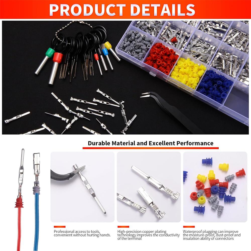 729Pcs Automotive Pin Connectors Kit, 1/1.5/1.8/2.2/2.3/2.8/3.5mm Male&Female Wire Pins, Non Insulated Wire Terminal Pin Kit.