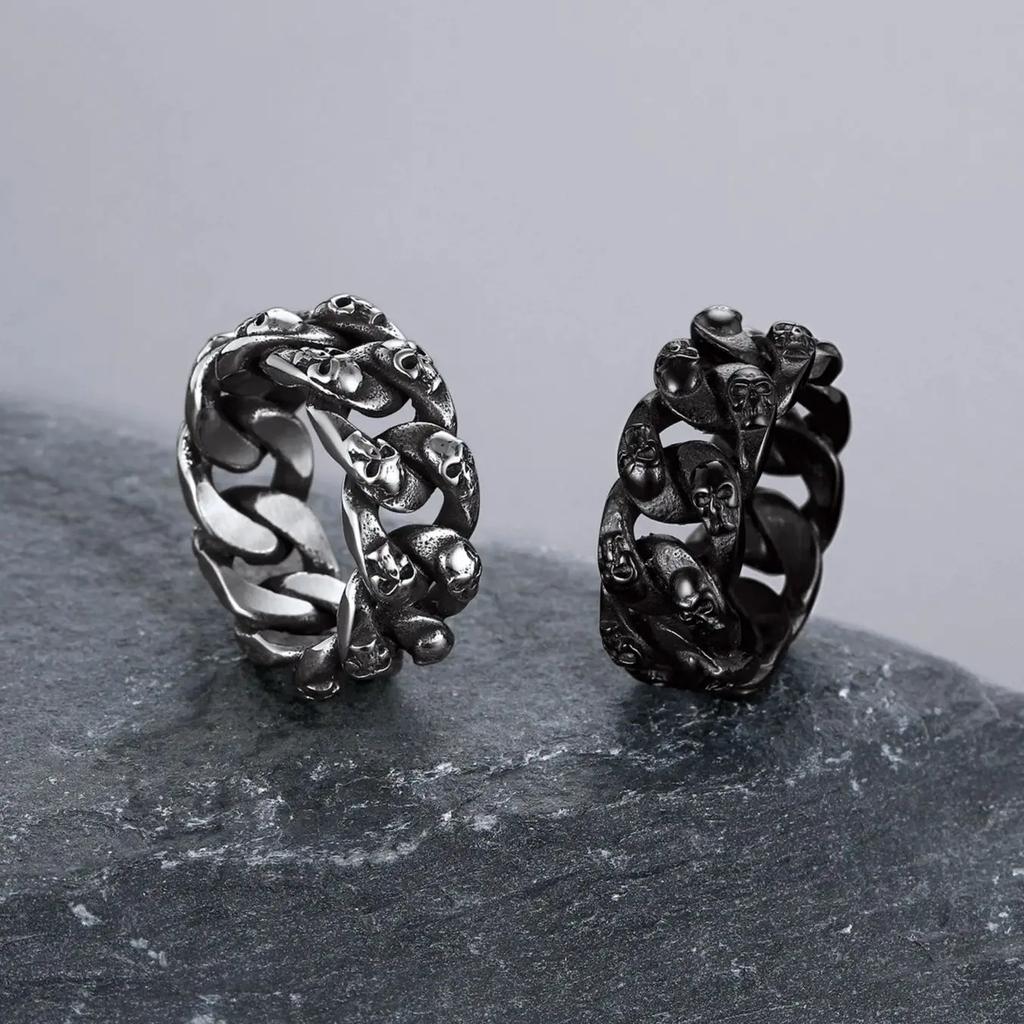 U7 Stainless Steel Big Skull Rings for Man Woman Size 7-14 Cross 3D Skeleton Cuban Chain Celtic Knot Pattern Gothic Punk Jewelry