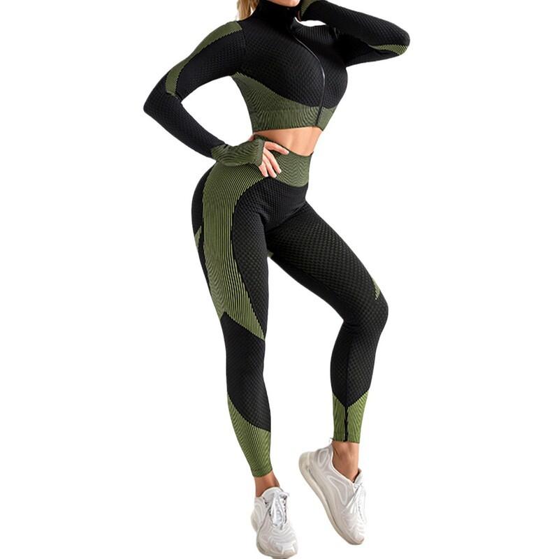 Womens 3-Piece Yoga Set With Built-in Bra Top Long Sleeve Jacket High-Waisted Leggings Gym Running Dance