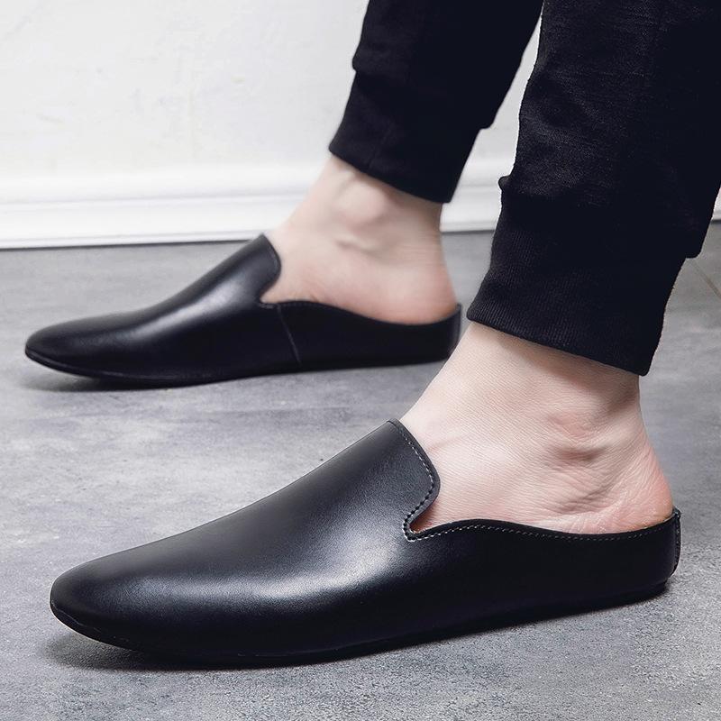 Outdoor Men Leather Comfortable Half Shoes for Men Slide Slipper Brand Designer Italian Mens Casual Shoes Hot Sale 2024 New