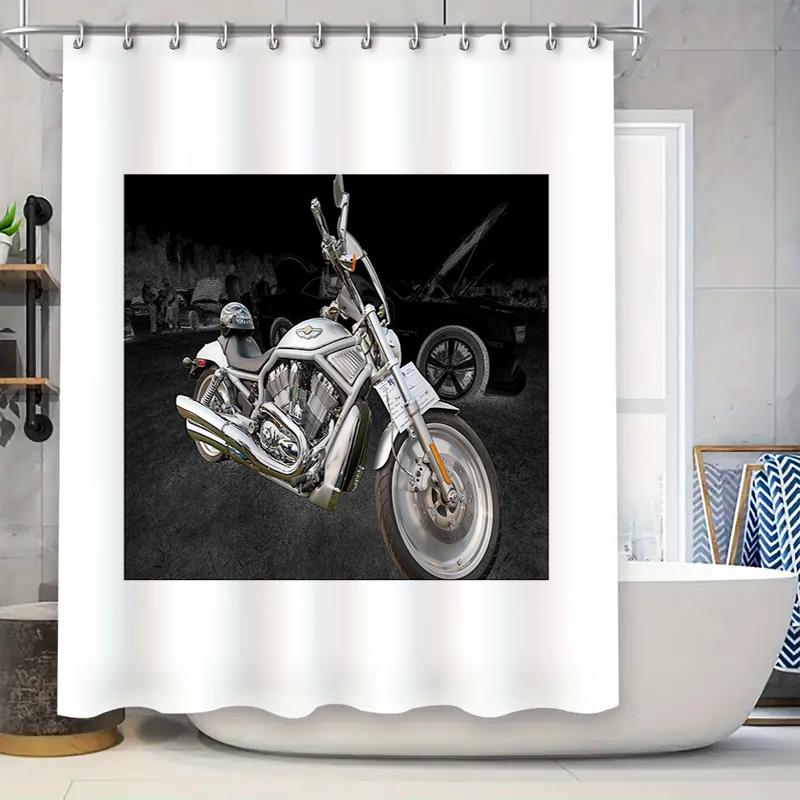 

Motorcycle Shower Curtain Vintage Motorcycle Art Bathroom Decor Racing Bike Washroom Curtain Custom Print Home Decoration W60H190(CM)-1 Pcs