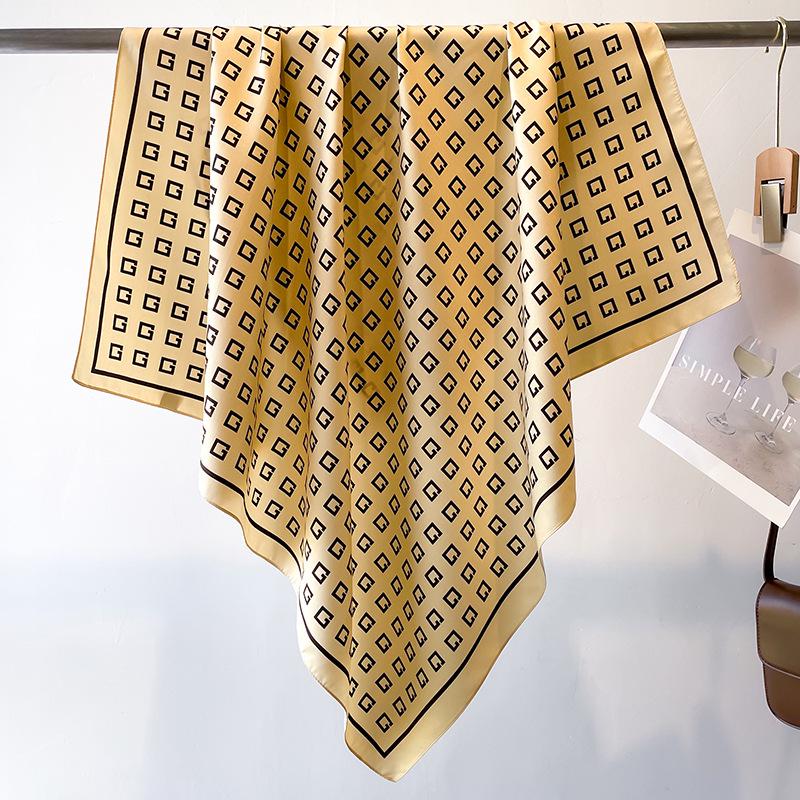 Women's Retro Twill Silk Scarf - 90cm Versatile Shawl for Travel & Sun Protection