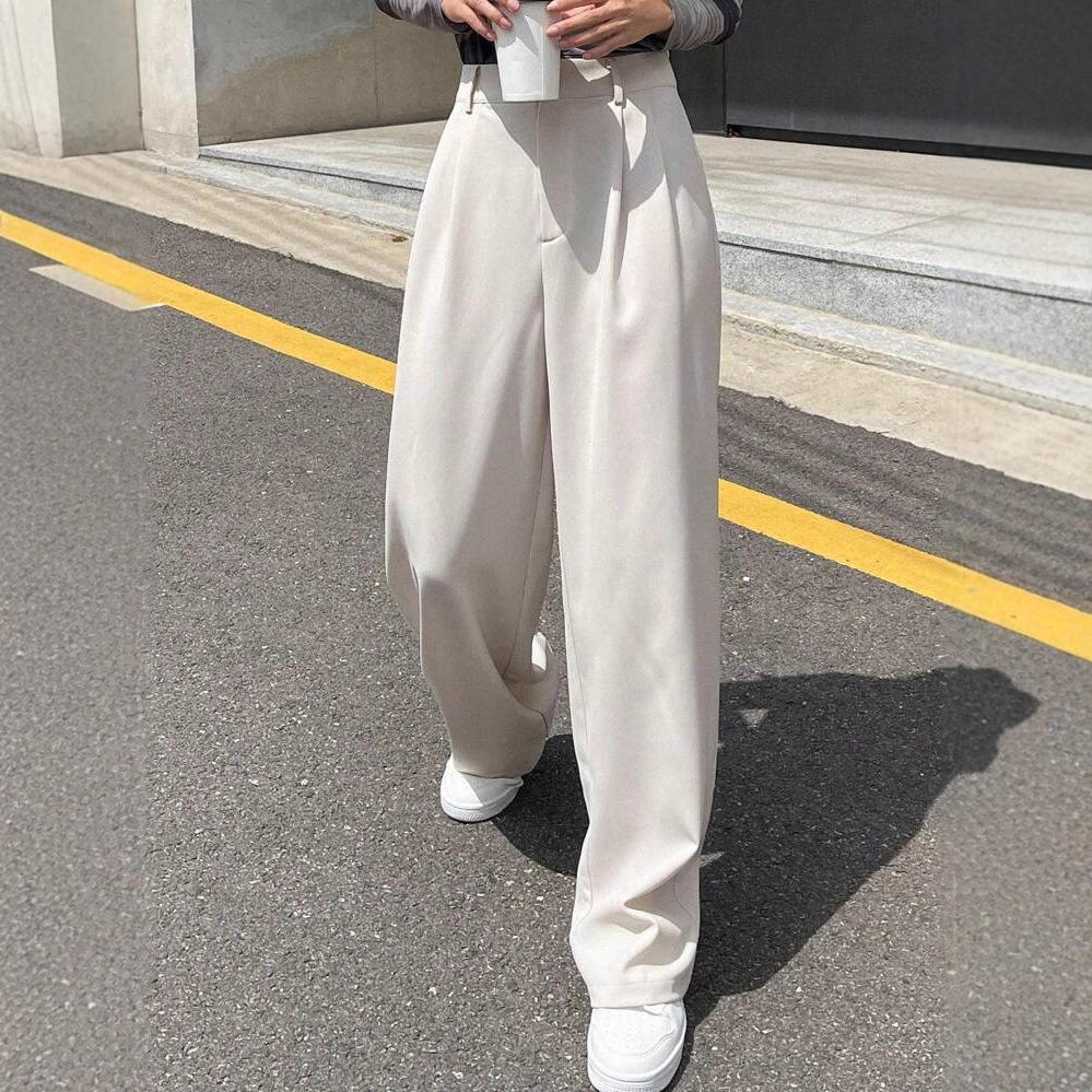 Women's High Rise Wide Leg Pants Loose Fit American Trend Drapey Straight Leg Pocket Polyester Casual Long Trousers