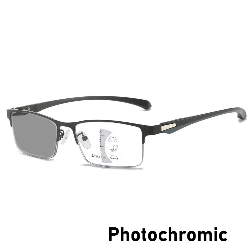 

Мужские классические полуободковые фотохромные очки для пресбиопии высокой четкости мультифокальные очки для чтения очки с защитой от синего света +3.5