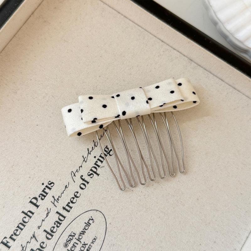 Polka Dot Bow Reverse Hair Comb Elegant For Women Side Bang Broken Hair Non Slip Portable Daily Essential Accessories