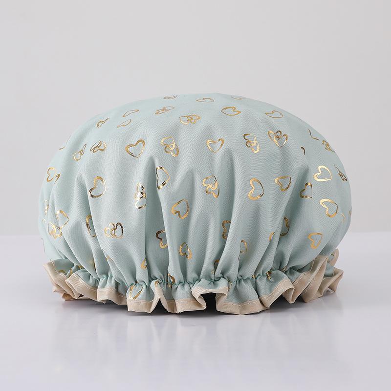 Double-layer Shower Cap  Waterproof Hair Cap  Gold-embossed Printed Polyester-cotton PEVA Shower Cap  Women's Bathing and Bathing Style