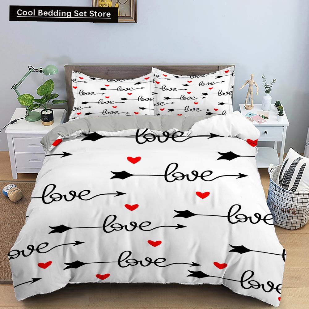 Lover Couple Bed Duvet Cover Set Valentine's Day Gift Heart Shape Bedding Set King Queen Double 2/3pcs Polyester Comforter Cover