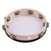10 Inch Wooden Rdiant Tambourine Handbell Hand   with Double Row Jingles Reflective   Head Percussion Instrument Musical Toy