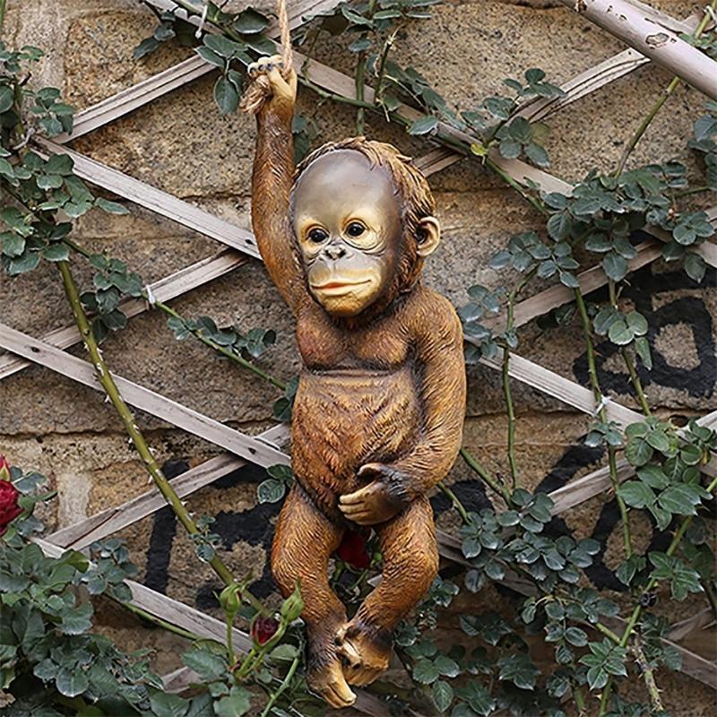 652F Monkey Miniature Statue Garden Decors Resin Animal Sculpture Hanging Ornament Outdoor Statues for Yard Lawn Accessories