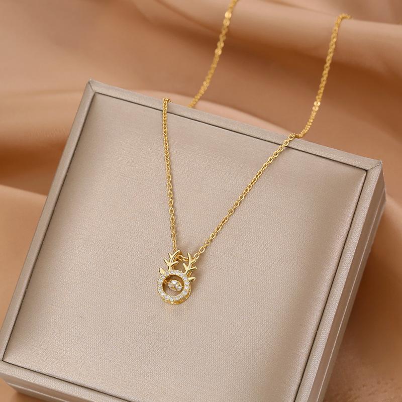 

Новые ожерелья из нержавеющей стали золотого цвета для женщин Мода Роскошный циркон Палевый кулон Ожерелье Ювелирные изделия Ключица Цепочка Аксессуары