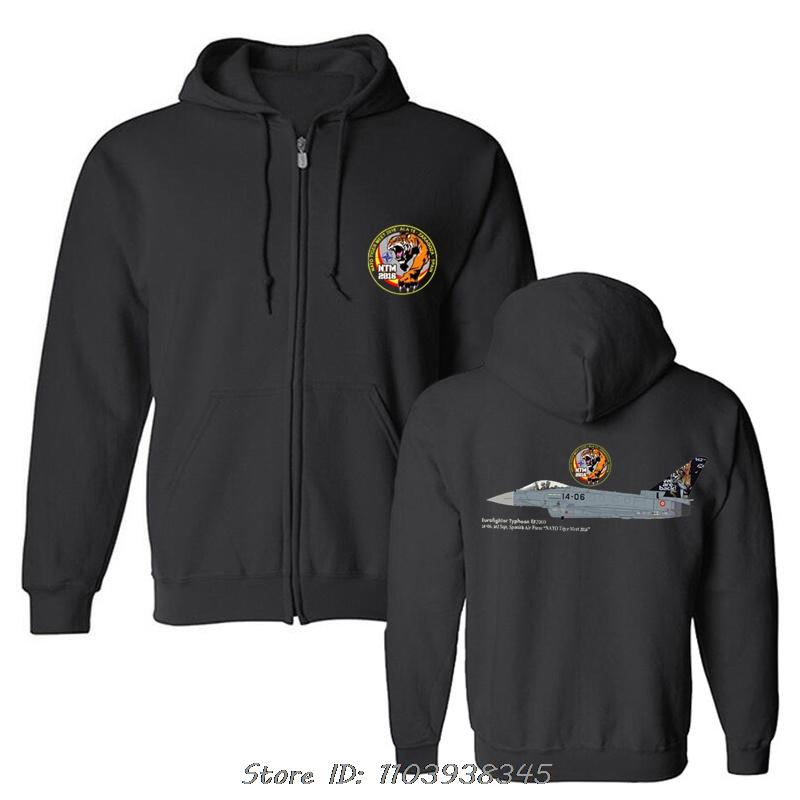 Tiger Meet Spanish Pullover Hoodie Air Force Eurofighter Typhoon EF2000 Fighter Cotton Hoody Streetwear Oversized Zip Up Jacket