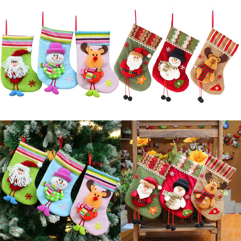 Christmas Stockings Set with Santa Snowman & Reindeer Designs Large Opening for Treats Soft Fabric 3 Pack Holiday Decor
