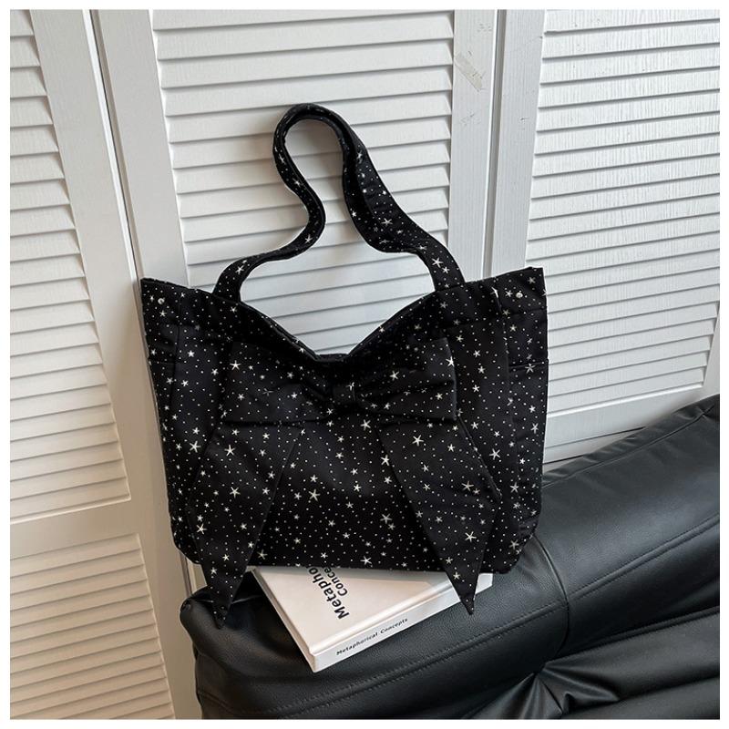 Bow Canvas Bag New Large Capacity Solid Color Shoulder Bag Fashion Commuter Casual Tote Bag Women