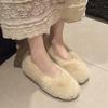 Neue weiße flauschige Schuhe Damen 2025 Herbst- und Winterbekleidung Samt Lammwolle Damen Schuhe flache Plüschschuhe Doudou Schuhe