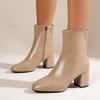 Dámské kotníkové boty do půl lýtka na vysokém podpatku - Podzim 2025 s bočním zipem, nadměrná velikost, robustní podpatek a čtvercová špička