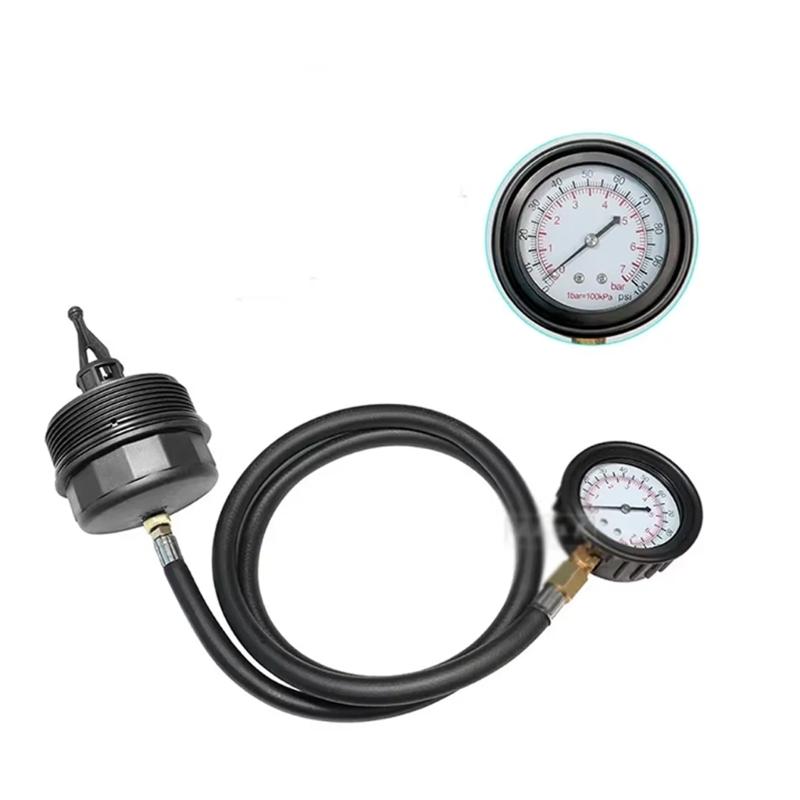 Engine Oil Pressure Diagnostic Tool with Hose-Linked Mechanical Readout and External-Thread Cap Coupling for M271, M274 Direct Engine System Checks