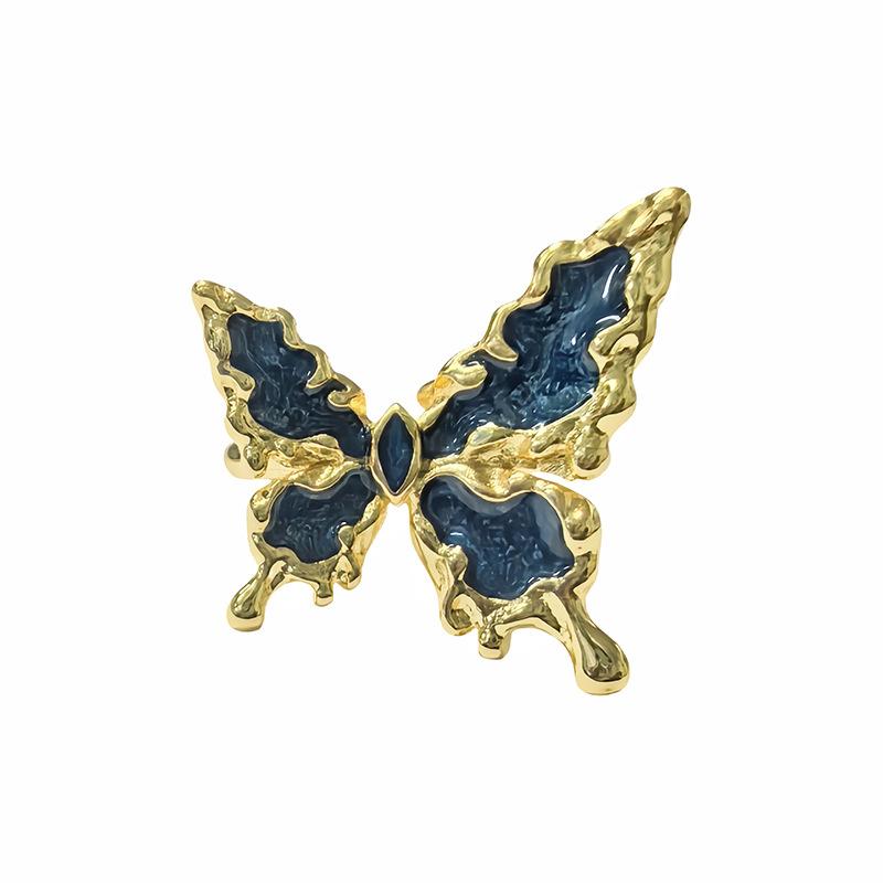 Butterfly Dripping Oil Open Ring, Personality, Niche Design, Cold Wind Ring, Stacked Index Finger Ring, Female