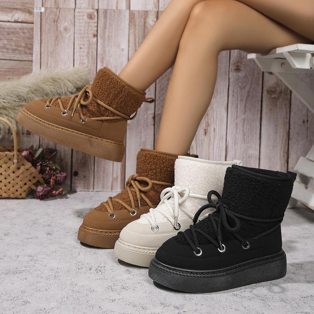 Winter Oversized Thick Soled Casual Snow Boots 2024 New Warm and Versatile Lamb Wool Ankle Strap Cotton Boots