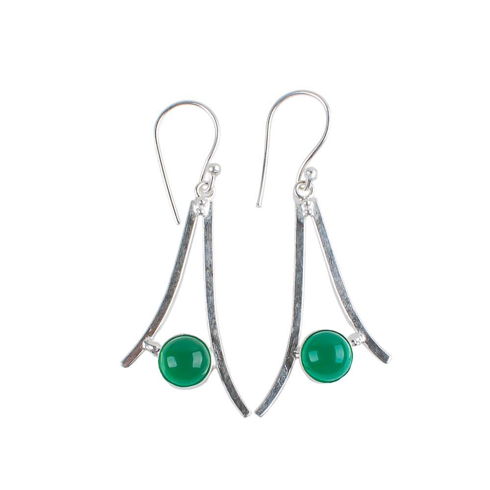 Natural Green Onyx Cab Gemstone 925 Sterling Silver Handcrafted Earrings 1.45" EE-66-33