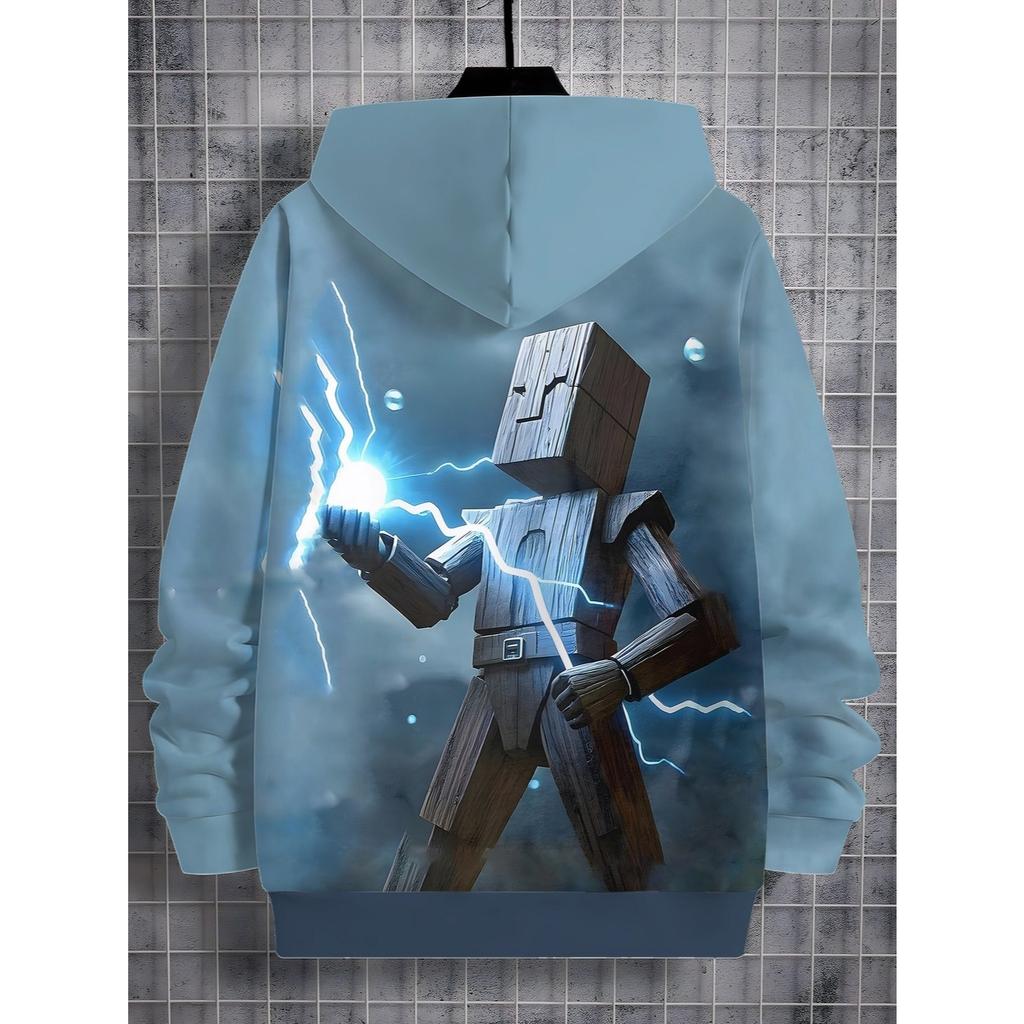 Minimalist Printed Lightning Pattern Base Sweater Knitted Fabric, Casual Round Neck Long Sleeved Pullover Sweatshirt