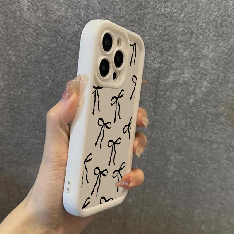 Cute Black Bow Print Silicone Phone Case For iPhone 17 Pro Max 16 15 14 13 12 11 Pro 17 Air 16E XS X XR 7 8 Plus Soft Cover