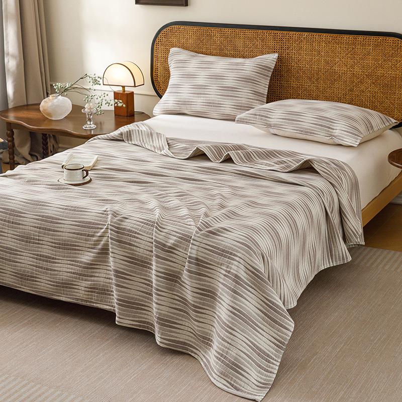 Striped Cotton Yarn-Dyed Three-Layer Gauze Quilt – Summer Cooling Blanket